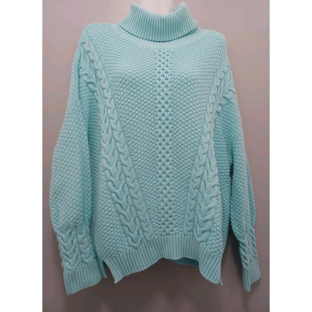 a.n.a. Womens SWEATER GREEN TURTLENECK PULLOVER CHUNKY KNIT TOP Cozy Baby Blue